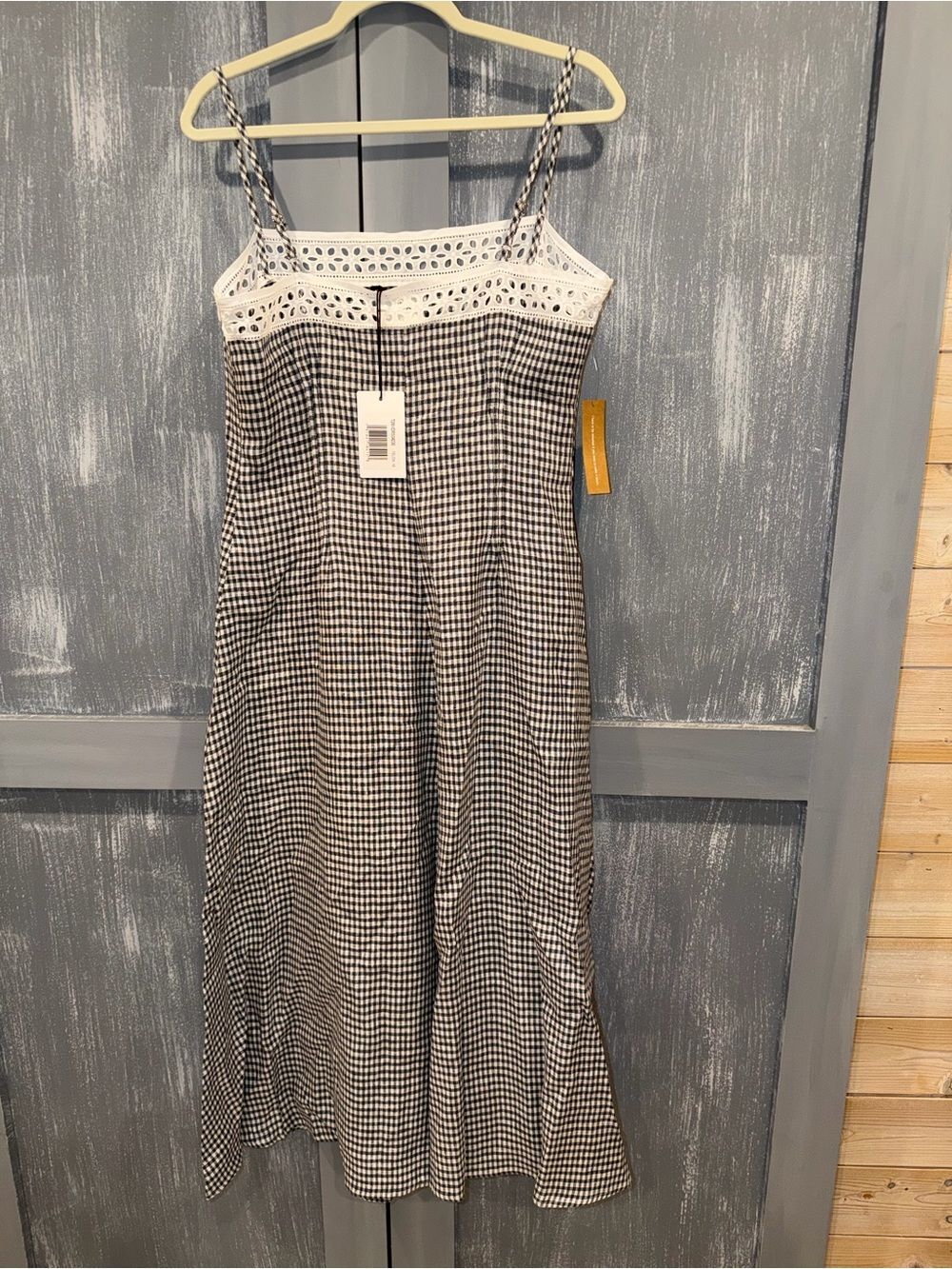 Few Moda Tanya 100% Linen Gingham Midi Dress NWT - Picture 5 of 10